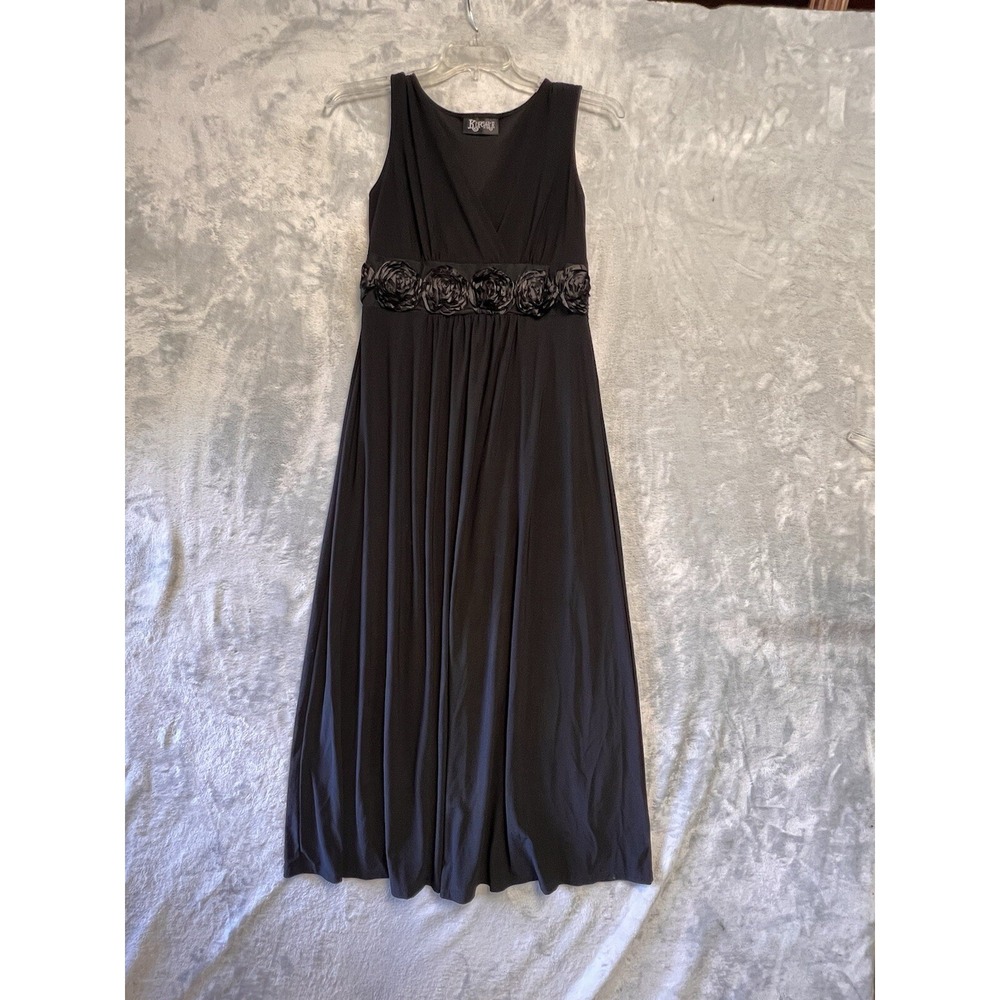 Kupcake Maxi Dress Women‎ Medium Black Excellent Rosette Empire Waist V-Neck